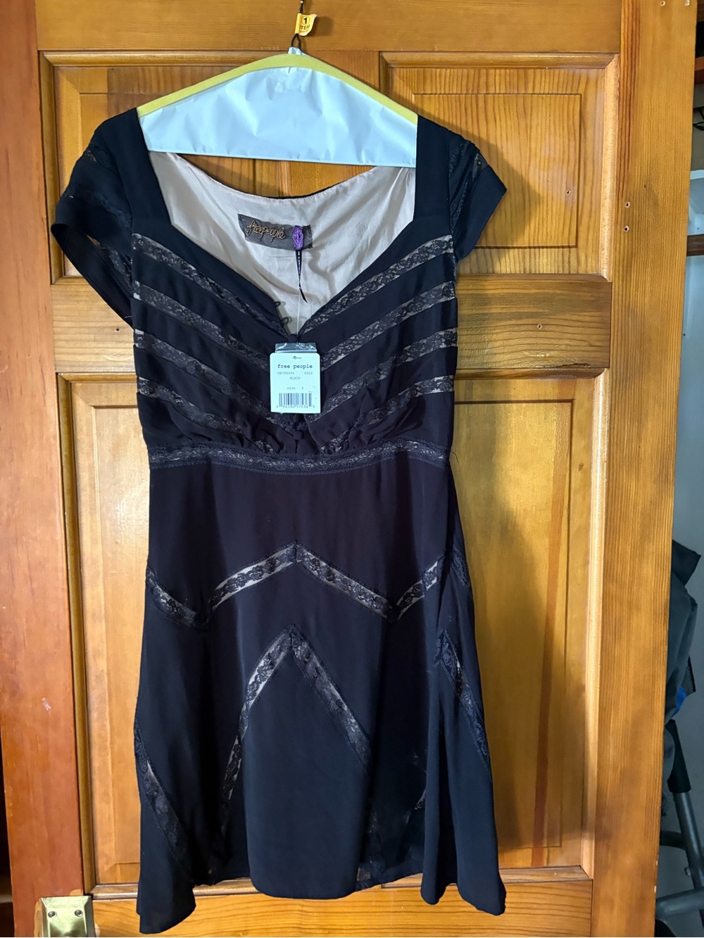 Free People Black Lace-Trim V-Neck Mini Dress
